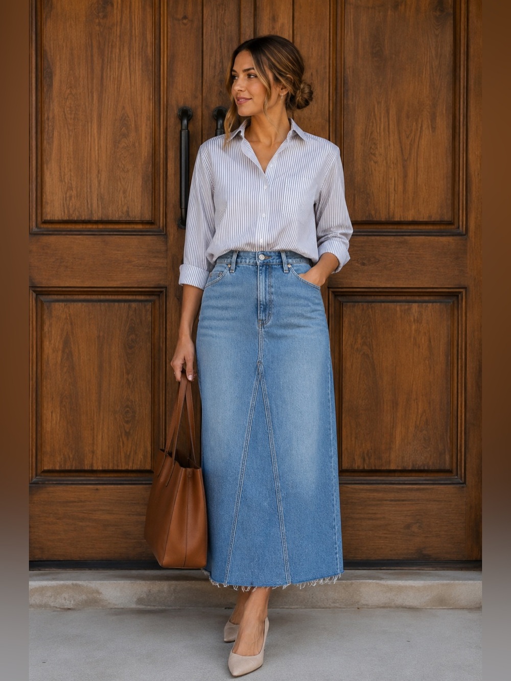 Levi's Light Blue Denim Midi Skirt
